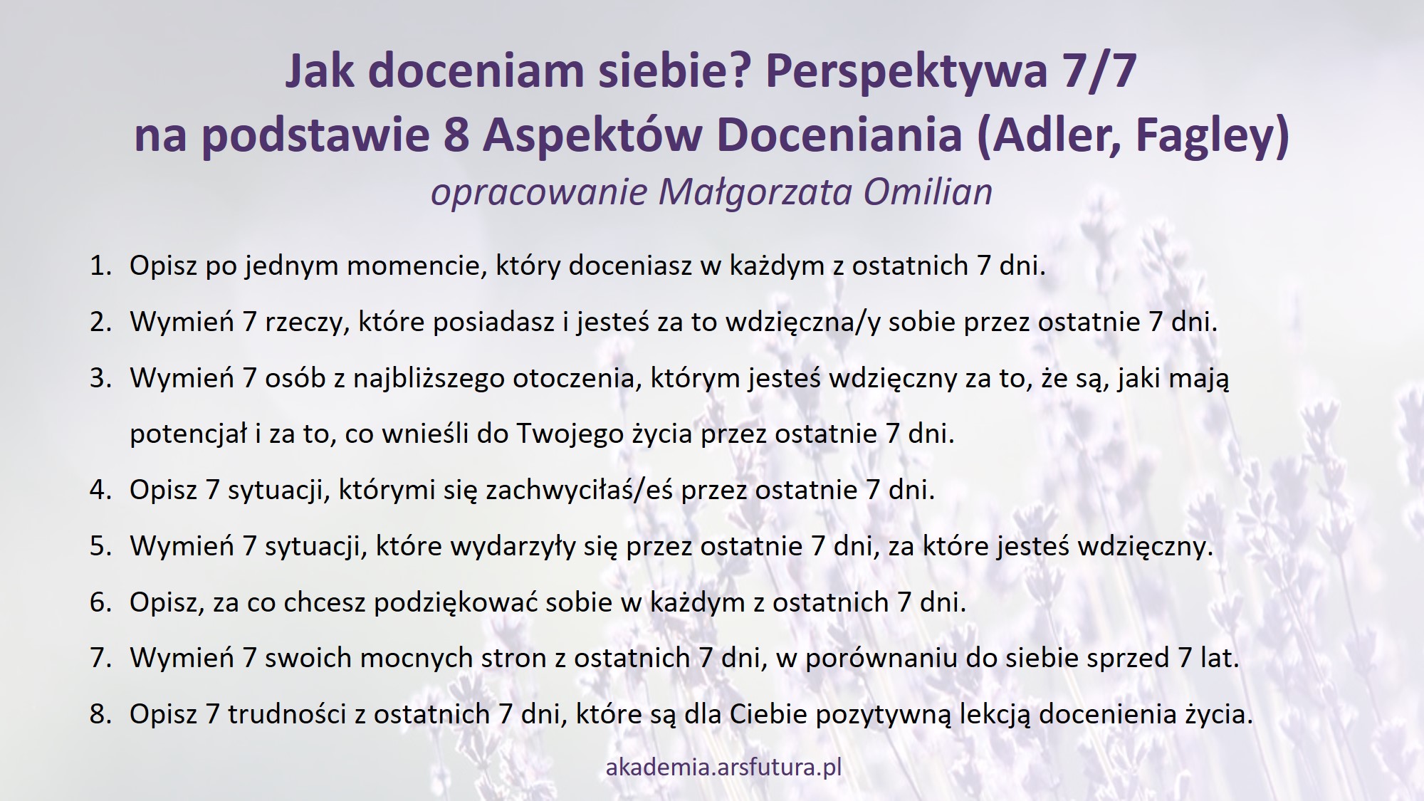 Docenianie siebie - perspektywa 7/7 - akademia.arsfutura.pl